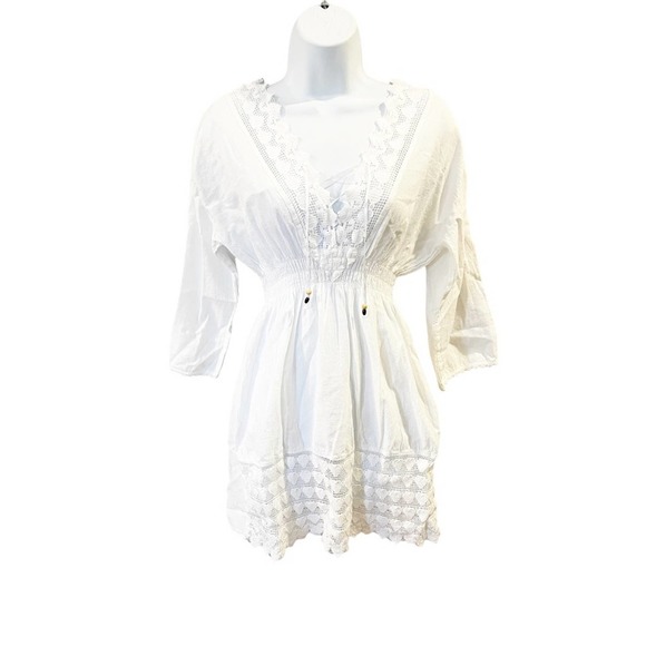 NWT Seaspice Dulce' Long Sleeve Mini Cotton Cover Up Dress Small - Picture 2 of 11